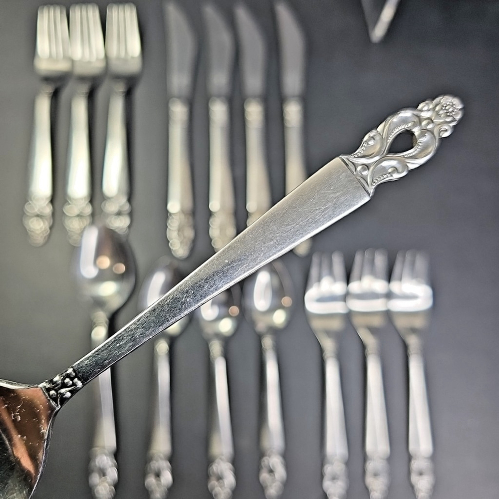 OLAF National NS Flatware Japan 15 Pieces Pierced Floral Vintage Stainless